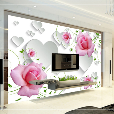 包邮背景墙壁纸 墙布 壁画无纺布3d立体现代 客厅沙发温馨玫瑰花