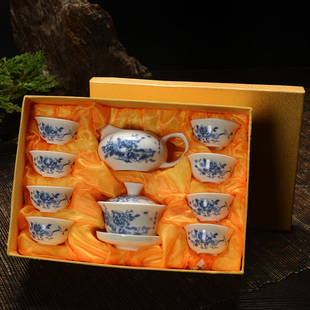 工厂直销景德镇10头功夫茶具茶具套装盖碗茶艺特价包邮含礼盒订制
