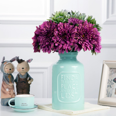 新品英文浮雕工艺品白色陶瓷花瓶花器 现代简约餐桌茶几插花摆设