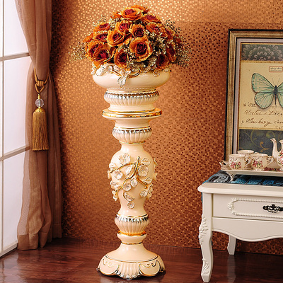 陶瓷罗马柱子欧式创意客厅电视柜落地花瓶摆件大号花插花盆装饰品