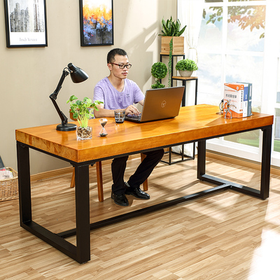 简约美式铁艺实木办公桌会议桌复古餐桌loft 电脑桌写字台书桌子