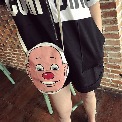 韩国可爱卡通原宿手机包小丑帆布包单肩斜跨包人头标枪零钱包女包