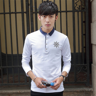 秋季男士长袖T恤 韩版修身套头青少年小翻领外套学生上衣服男装