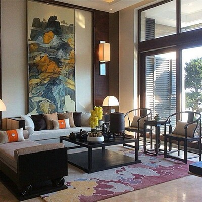 现代新中式布艺沙发组合售楼处客厅实木沙发酒店样板房间古典家具