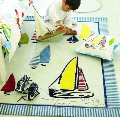 卡通帆船儿童宜家地毯客厅茶几地毯卧室床边玄关手工腈纶地毯K-AC