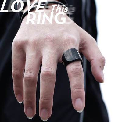 黑色戒指男霸气超大方形钛钢戒指欧美简约时尚宽指环食指潮人戒子