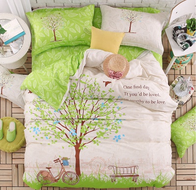 纯棉四件套 儿童卡通被套斜纹活性印花床单大版花床上用品可爱