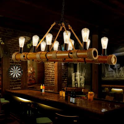 麻绳美式复古简约创意新颖餐厅酒吧吧台咖啡厅农家乐怀旧竹子吊灯