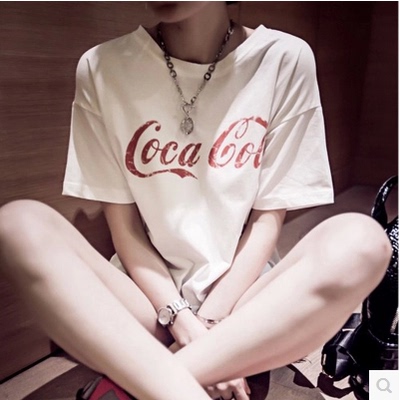 韩版2016夏装新款女装字母印花大码宽松圆领短袖T恤女上衣纯棉潮