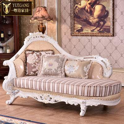 全实木别墅欧式皮布沙发 大小户型美式雕花皮布艺沙发带贵妃家具
