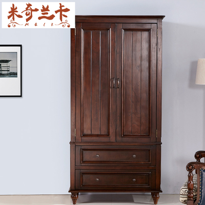 美式乡村实木衣柜2门简约美式卧室衣柜 欧式实木套装组合家具
