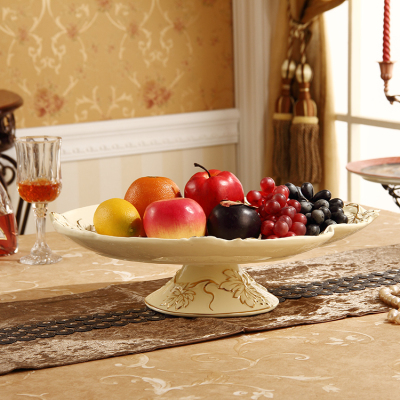 欧式象牙瓷大号果盘时尚陶瓷点心创意客厅摆件水果盘中式干果盘
