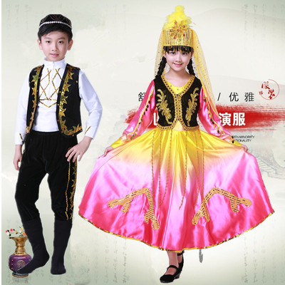 新款儿童演出服新疆舞蹈服装少数民族回族表演服饰男女童维吾尔族