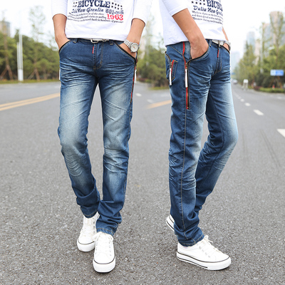 2016新款浅色青年男士牛仔裤修身型小直筒韩版男装潮流牛仔长裤子
