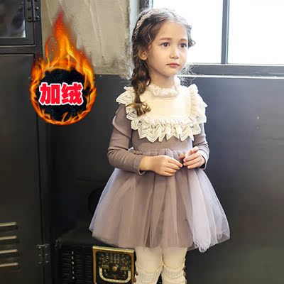 韩国童装女童冬款连衣裙2016新款小孩长袖全棉加绒加厚公主裙子