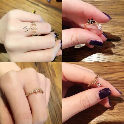 韩国东大门 时尚精致珍珠花朵锆石戒指指环真金保色女不褪色