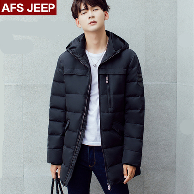 战地吉普冬季青少年羽绒服男中长款学生加厚韩版修身潮流外套正品
