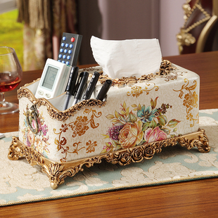 欧式树脂奢华复古纸巾盒美式创意多功能抽纸盒收纳盒家居装饰摆件