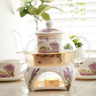 包邮陶瓷玻璃花茶壶 加热茶具煮水果茶壶耐热泡花茶套装底座蜡烛