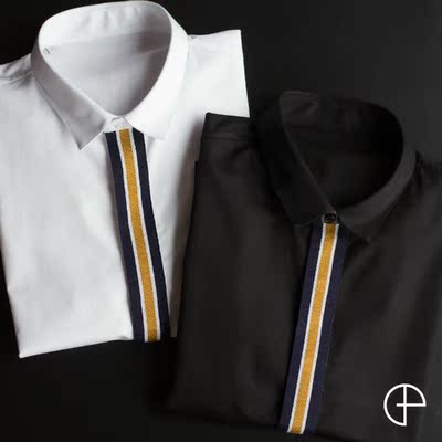 GP定制16年原创走秀款DH缝边设计黑白纯色衬衫男修身高档衬衣男装