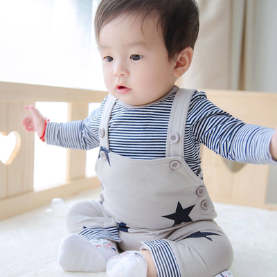 宝宝秋装套装男0-1岁幼儿秋季衣服1-2岁婴儿背带裤三件套韩版潮