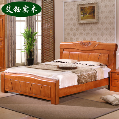 全实木床中式1米8成人现代简约双人1.8m橡木雕花储物高箱大床特价