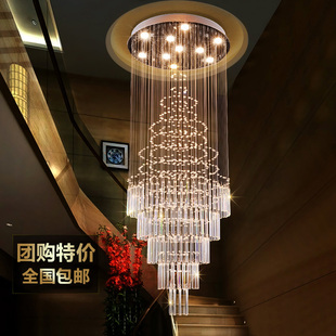 LED水晶吊灯楼梯长吊灯别墅大厅圆形客厅个性餐厅灯复式楼梯吊灯
