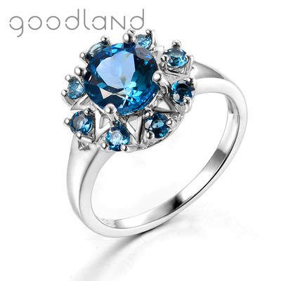 goodland 天然石榴石托帕石戒指女925纯银指环时尚创意彩宝石指环