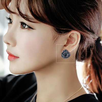 耳钉女气质韩国甜美耳环日韩版时尚复古镶钻玫瑰花朵防过敏耳饰