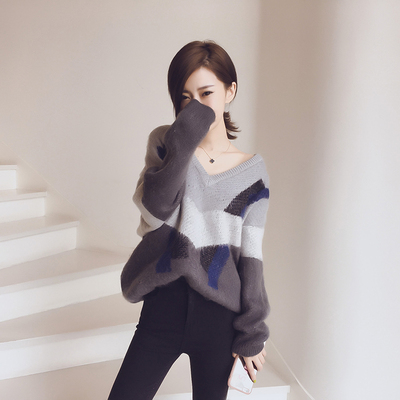 秋装新款2016韩版针织衫女套头宽松显瘦长袖V领薄外搭毛衣外套潮