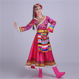 新款藏族舞蹈演出服装女少数民族服装成人西藏表演服水袖修身长裙