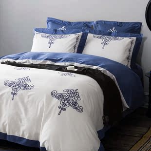 中国风 刺绣床上四件套60支长绒棉贡缎床上用品 全棉婚庆床品套件