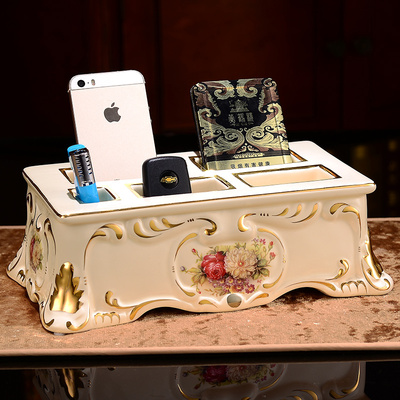陶瓷桌面收纳盒欧式创意实用客厅茶几电视遥控器家用收纳架储物盒