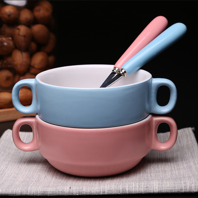 糖果色双耳舒芙蕾烤碗烘焙模具布丁甜品碗蒸蛋炖盅创意陶瓷早餐碗
