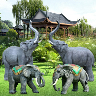 户外园林仿真动物玻璃钢雕塑招财大象摆件大号别墅花园庭院装饰品