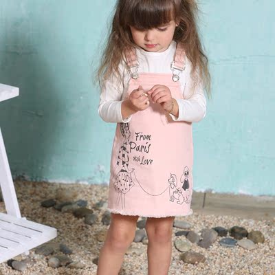 SCIACCA原创童装2016夏季女童粉色洗水牛仔连衣裙b类直筒背带裙