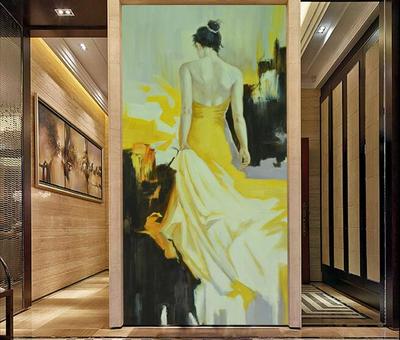 优雅女人玄关壁纸 卧室客厅墙纸餐厅工装背景墙艺术人物走廊壁画