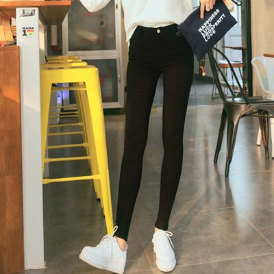 2016韩版夏季薄款修身外穿黑色女式打底裤长款学生紧身裤小脚裤子