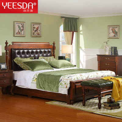 美式全实木床1.5 1.8米桃花心木双人床 可储物高箱床 婚床 现货