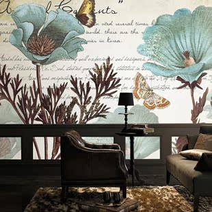 欧式复古花卉墙纸 手绘大型壁画 客厅沙发电视背景墙布 艺术壁纸