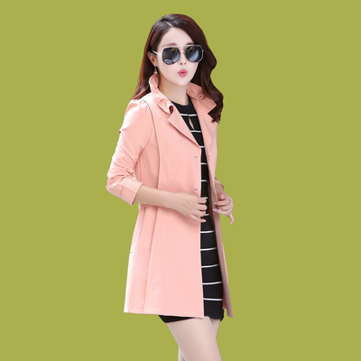 风衣女中长款学生韩版纯色薄款常规袖修身显瘦秋季大码单排扣外套