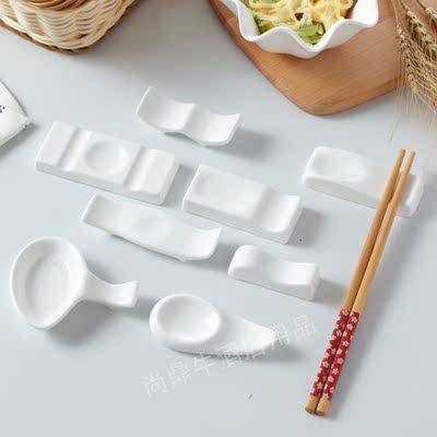 包邮创意筷架纯白色陶瓷筷子架酒店摆台餐具双用汤匙托筷托筷子托