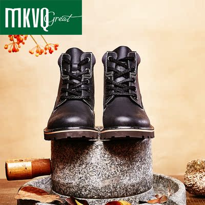 马可维奇马丁靴男士冬季保暖短靴青年时尚潮鞋圆头系带高帮鞋正品