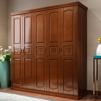实木衣柜橡木整体大容量木质衣橱3 4 5 6门现代简约中式卧室开门