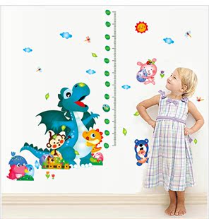 可移除墙贴纸创意卡通恐龙动物儿童量身高贴客厅墙纸贴画特价包邮