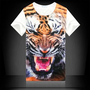 3D豹纹控 个性图案印花 立体创意动物3dt恤 男士短袖t恤 3D衣服潮