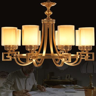 新中式铜灯 全铜客厅灯现代简约卧室书房餐吊灯欧式奢华创意铜灯