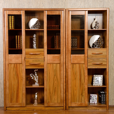 现代简约中式实木书橱 组由组装双门三门书柜 书房多层书架包邮