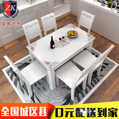 座客白色大理石餐桌椅组合现代简约大理石餐桌长方形6人实木餐桌