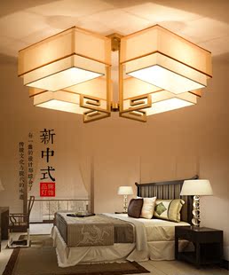 新中式吸顶灯长方形客厅灯现代LED卧室餐厅灯创意铁艺书房布艺灯